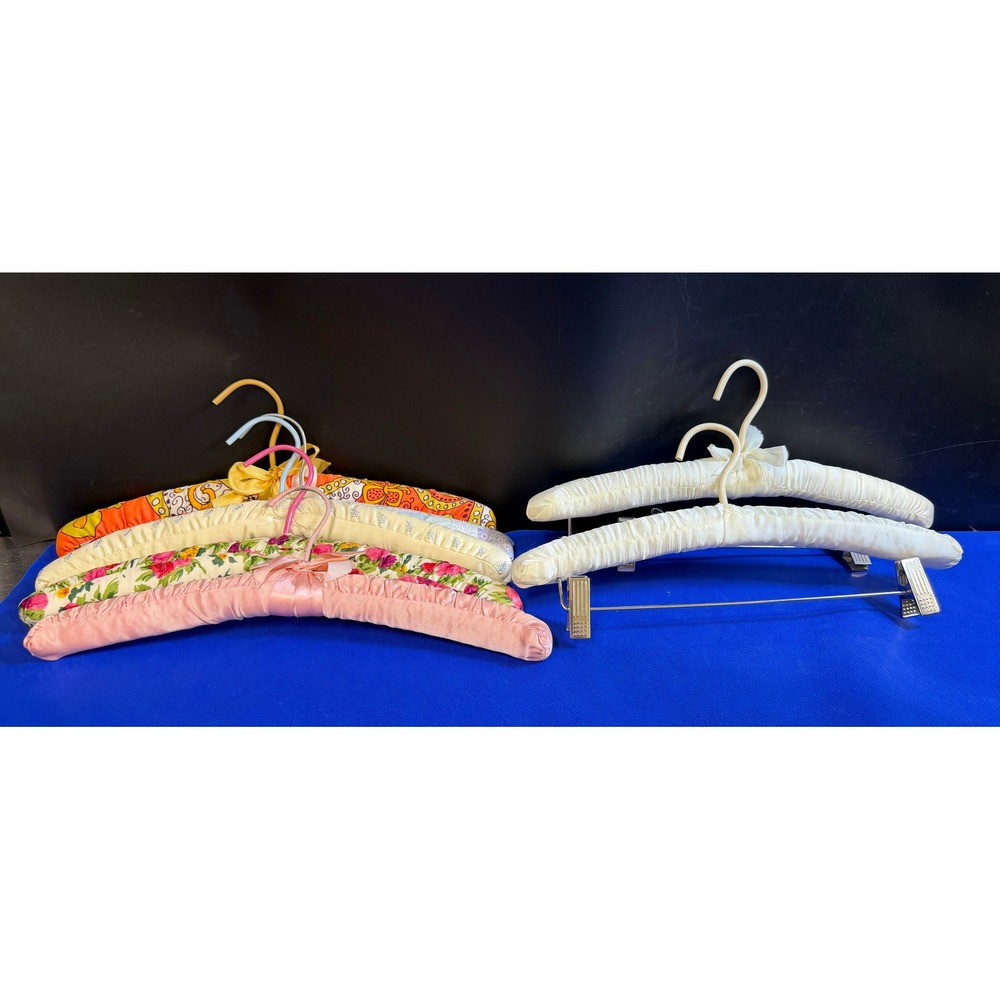 Vintage Padded Satin Fabric Hangers Lot of 7 Mixed Floral &  Paisley
